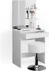 A white vanity table with a stool and makeup accessories on a white background. Podgląd zdjęcia produktu