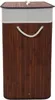 A tall, rectangular laundry hamper made of dark brown bamboo slats with a light gray fabric liner and lid. Produktbild-Vorschau