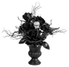 Schwarze Rosen & Puttenkopf in Gothic Vase 31cm – Elegante Produktbild-Vorschau 1