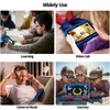Collage of four images showing children using a tablet for learning, video calls, listening to music, and during a journey. Produktbild-Vorschau