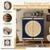 A shoe cabinet with a unique circular design is shown in a room setting, with feature callouts on the left. Anteprima dell’immagine prodotto