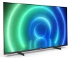A Philips television set with a colorful abstract background displayed on its screen, shown from a three-quarter angle on a white background with its stand. Produktbild-Vorschau