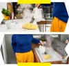Collage showing a person using a steam cleaner in a kitchen and a bathroom. Voir les images du produit