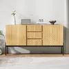 A wooden sideboard with black legs is displayed against a white wall. Anteprima dell’immagine prodotto