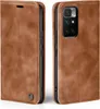 A brown leather flip case for a smartphone is shown from two angles. Produktbild-Vorschau