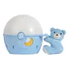A blue and white baby projector with a small blue teddy bear attached. Produktbild-Vorschau