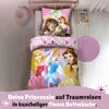A child sleeping on a bed with Disney Princess themed bedding. Produktbild-Vorschau