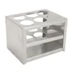 A stainless steel test tube rack with two shelves and six circular openings. Náhľad obrázku produktu