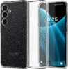 A clear product shot of a phone case with glitter, showing the back and side profile, with a phone inside. Produktbild-Vorschau
