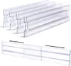 A top view of stacked transparent plastic shelf dividers and a side view showing their adjustable nature. Produktbild-Vorschau