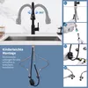 A kitchen faucet is shown installed in a sink, with an inset showing a step-by-step installation guide. Produktbild-Vorschau