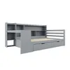 A gray daybed with a built-in desk and shelving unit, shown from a side angle. Produktbild-Vorschau