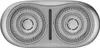A top-down view of a silver electric shaver head with two circular shaving foils. Náhled obrázku produktu