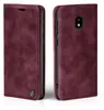 A burgundy flip case for a Samsung Galaxy J3 2017 phone, shown from the front and back. Produktbild-Vorschau