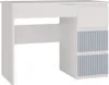 A white desk with drawers featuring blue ribbed fronts. Produktbild-Vorschau