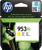 The image shows the packaging of an HP 953XL yellow ink cartridge, featuring a butterfly on a lotus pod. Náhled obrázku produktu