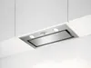 A built-in kitchen range hood mounted under white cabinets. Voir les images du produit