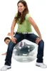 A woman is sitting on a large transparent ball, with a child peeking out from behind her. Produktbild-Vorschau