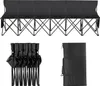 A black 6-seater folding bench, shown in its unfolded state, folded state, and in a carrying bag. Náhľad obrázku produktu