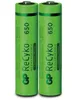 Two green rechargeable AAA batteries are shown side-by-side against a white background. Produktbild-Vorschau