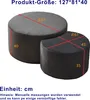 Two ottomans of different sizes are shown with red lines indicating dimensions and measurements. Produktbild-Vorschau