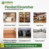 Collage of images showing different locations where an insect repellent product can be used, including behind furniture, in kitchen cabinets, storage rooms, along skirting boards, near trash cans, and on carpets. The product is not explicitly shown but its Produktbild-Vorschau
