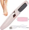 A close-up shot of an electric foot file and its accessories, with a partial view of a person's foot in the background. Náhled obrázku produktu