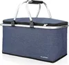 A blue picnic basket with silver handles and a zipper. Voir les images du produit
