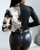 ASKSA Damen Bluse V-Ausschnitt Drucken Patchwork Hemd Produktbild-Vorschau 3