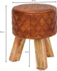 FineBuy Stolička Pravá koža / masívne drevo 35x46x35 cm Náhľad obrázku produktu 2