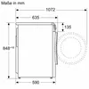 A technical drawing showing the dimensions of a washing machine. Produktbild-Vorschau