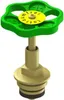 A 3D rendering of a valve component with a green handle. Produktbild-Vorschau