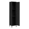 A black metal locker with its door open, showing shelves and a hanging rod inside. Produktbild-Vorschau