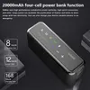 A black portable speaker with silver accents is shown on a dark, reflective surface, with text overlays detailing its features and specifications. Produktbild-Vorschau