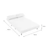 A white sofa bed with two pillows, shown with dimensions indicated by lines and text. Produktbild-Vorschau