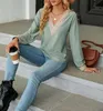 ASKSA Damen V-Ausschnitt Langarm T-Shirt Elegant Produktbild-Vorschau 4
