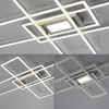 A collage of three images showing a modern, geometric LED ceiling light fixture from different angles. Produktbild-Vorschau