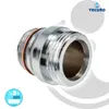 A close-up studio shot of a metal adapter with a copper ring, set against a white and light gray background with brand logos. Produktbild-Vorschau