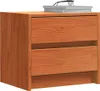 A wooden nightstand with two drawers, with books and glasses on top. Produktbild-Vorschau