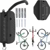 A collage of a bicycle wall mount and accessories, with bicycles shown mounted on similar racks. Náhled obrázku produktu