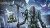 A fantasy-like character holding a bell on a staff, with a ruined, futuristic city in the background. Produktbild-Vorschau