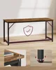 A brown and black console table against a white wall with two inset images showing detail. Náhled obrázku produktu