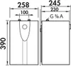 Technical drawing of a small water heater with dimensions. Voir les images du produit