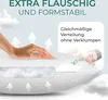 A hand touching a pillow, with a sleeping person in the background and clouds. Produktbild-Vorschau