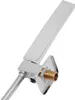 A close-up shot of a modern, silver-colored hand showerhead with a hose and mounting bracket, isolated on a white background. Podgląd zdjęcia produktu