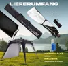 A pop-up pavilion and its accessories are displayed against a scenic background of a lake and mountains. Anteprima dell’immagine prodotto