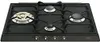 A black gas stove with four burners and silver control knobs. Voir les images du produit