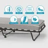A folding bed with a mattress, shown with feature icons above it. Anteprima dell’immagine prodotto