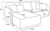 A line drawing diagram of a sectional sofa with dimensions indicated. Náhľad obrázku produktu