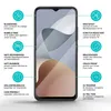 A smartphone screen protector with feature callouts. Produktbild-Vorschau